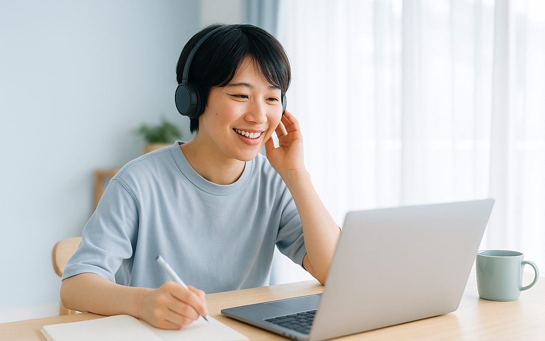 自宅でオンライン英会話を受ける様子