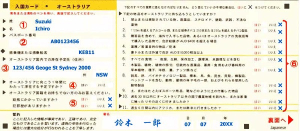 入国カードの記入方法