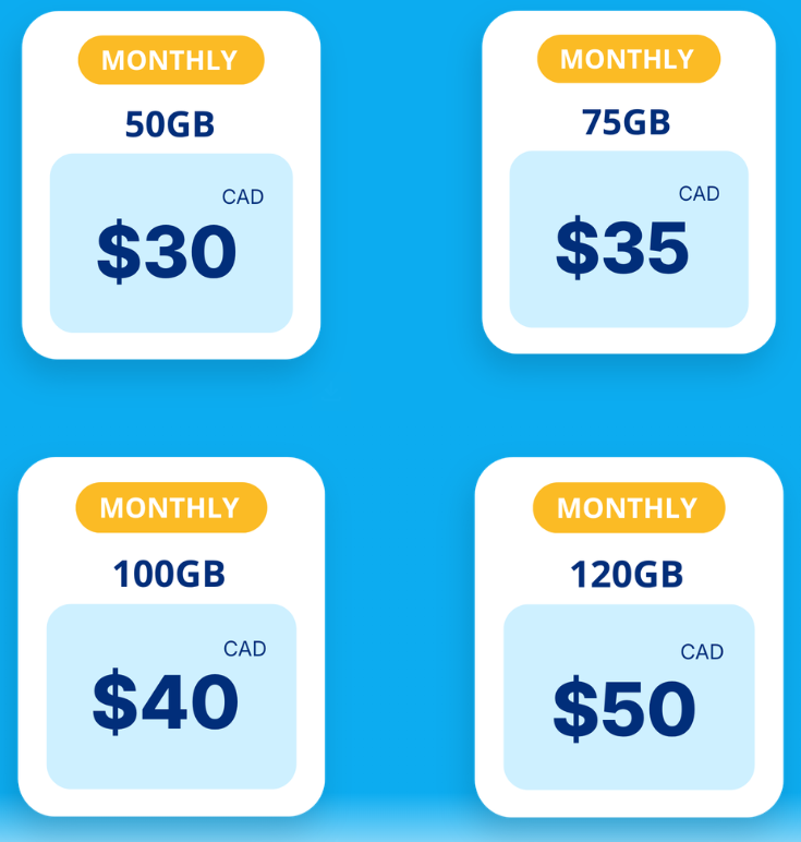 Phonebox Monthly Plan- 50GB($30)
- 75GB($35)
- 100GB($40)
- 120GB($50)