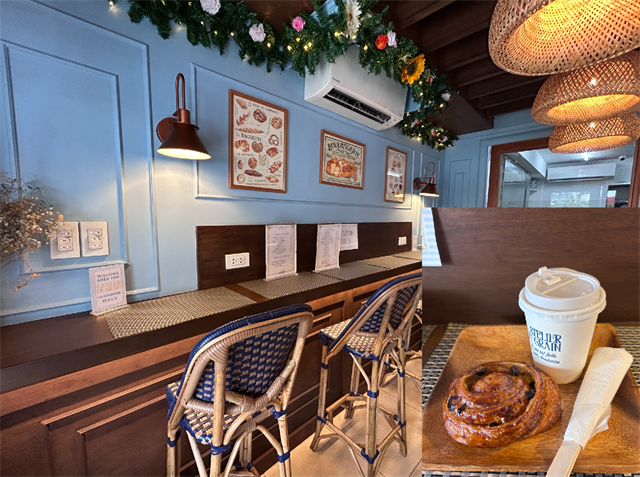 カフェ店内と右下にパンの写真